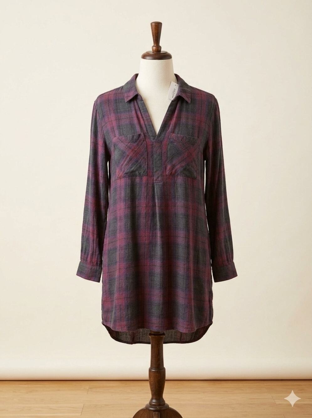 Anthropologie Cloth & Stone Cozy Flannel Plaid Tunic Dress M Western Cabincore